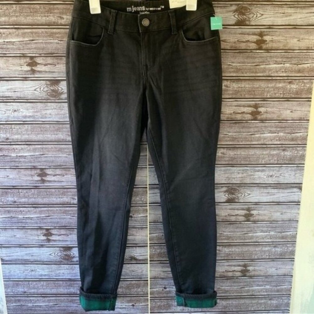 Maurices‎ Women's Low Rise Super Soft Jeggings Sz M Black Buffalo Plaid Cuff NWT